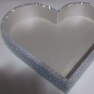 White Iridescent Blinged Heart Shape Tray.